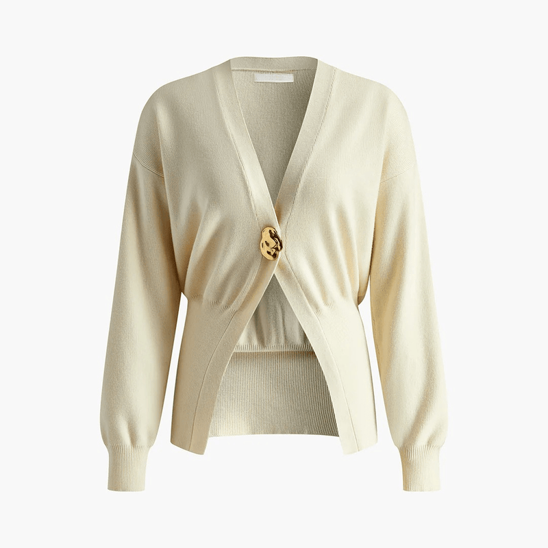 Alma – Fine Knit Cardigan with Sculptural Button