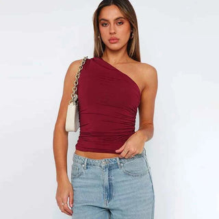 alya – one - shoulder - top damen mit raffung - Cecile LavelleRot
