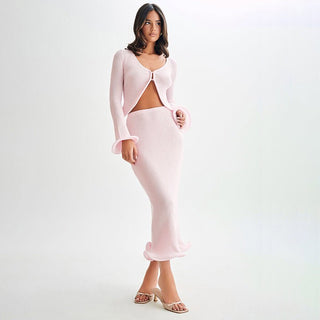 amara – knit two - piece mit wellensaum & cropped cardigan - Cecile LavelleRosa