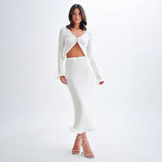 amara – knit two - piece mit wellensaum & cropped cardigan - Cecile LavelleWeiss