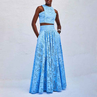 Amara – Zweiteiliges Sommer - Set mit Cut - out - Stickerei und Maxi - Rock - Cecile LavelleWeiß