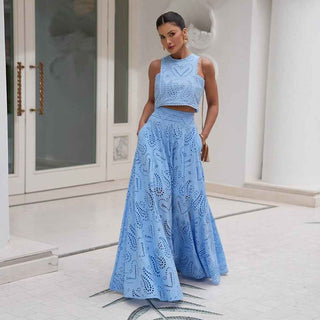 Amara – Zweiteiliges Sommer - Set mit Cut - out - Stickerei und Maxi - Rock - Cecile LavelleWeiß