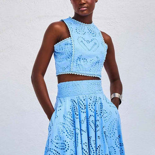 Amara – Zweiteiliges Sommer - Set mit Cut - out - Stickerei und Maxi - Rock - Cecile LavelleWeiß