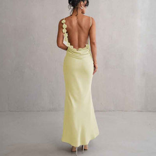 Amélie – Rückenfreies Maxikleid mit floraler Verzierung - Cecile LavelleGelb