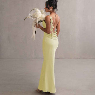 Amélie – Rückenfreies Maxikleid mit floraler Verzierung - Cecile LavelleGelb