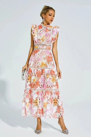 Amira – Spitzen - Midikleid mit Farbverlauf und Stehkragen - Cecile LavelleBlumen