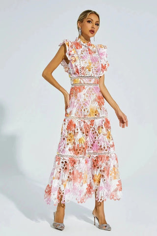 Amira – Spitzen - Midikleid mit Farbverlauf und Stehkragen - Cecile LavelleBlumen