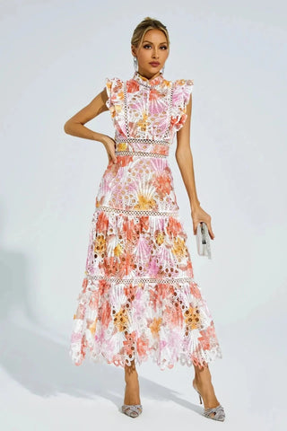 Amira – Spitzen - Midikleid mit Farbverlauf und Stehkragen - Cecile LavelleBlumen