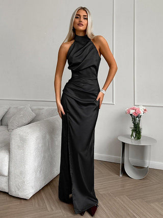 Arielle – Satin - Look Neckholder - Maxikleid - Cecile LavelleBlau