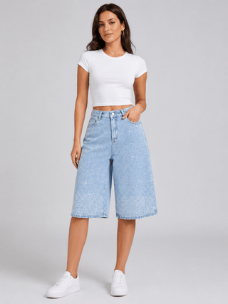 Bermuda Shorts Damen High Waist mit Strass - Cecile LavelleDenim