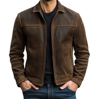 Bikerjacke Herren Slim Fit in Braun
