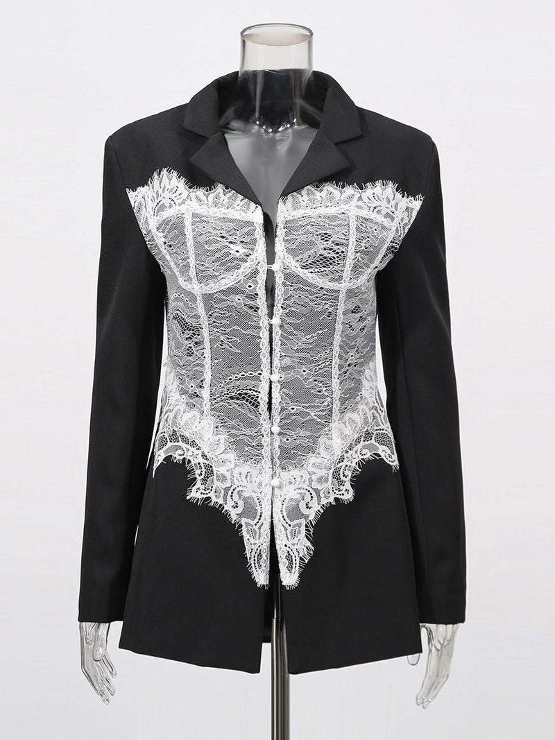 Blazer with Corset-Look Lace Elegant
