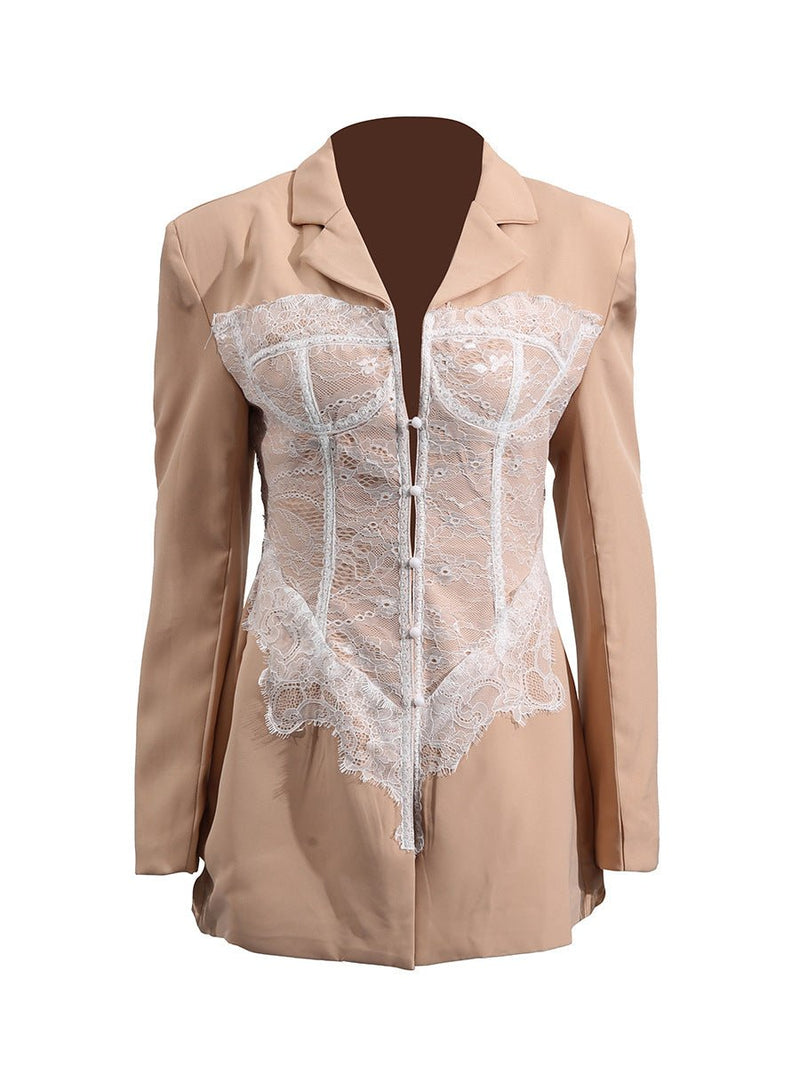Blazer with Corset-Look Lace Elegant