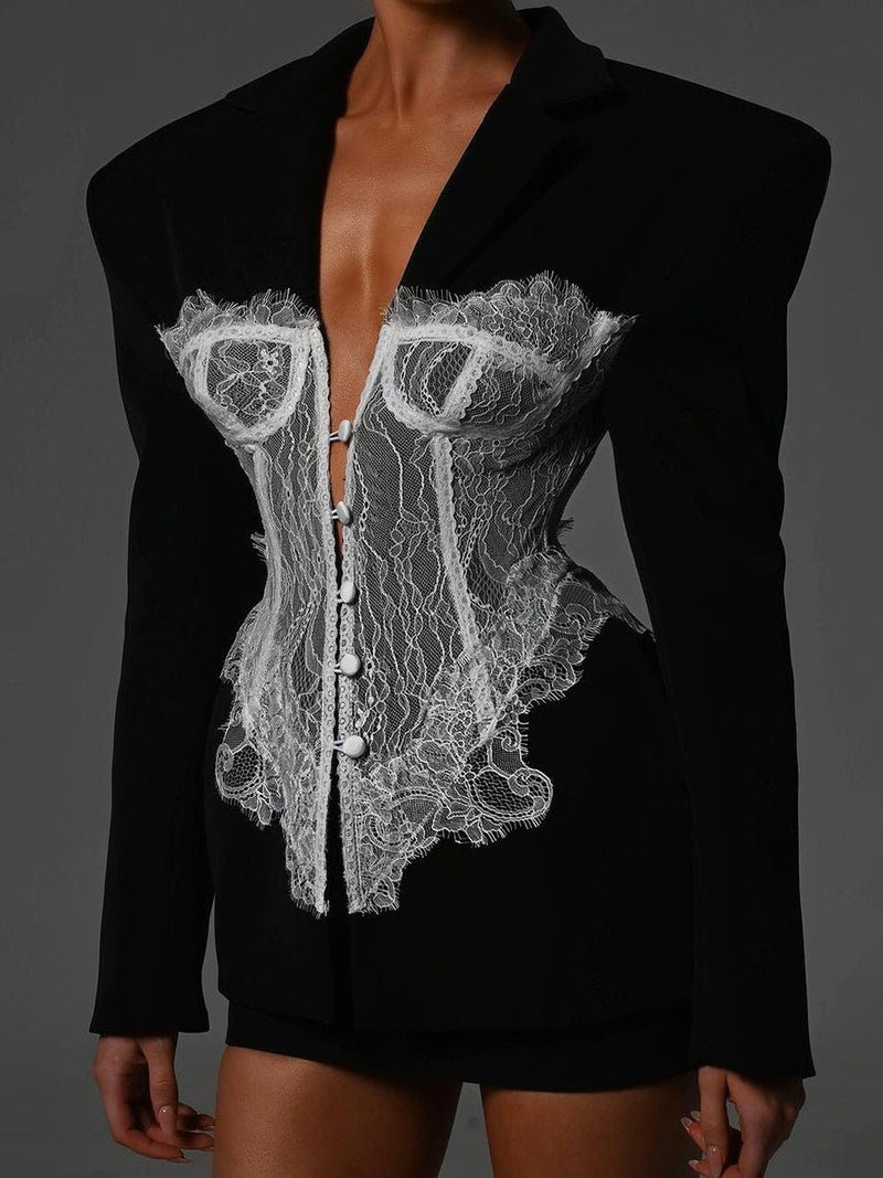 Blazer with Corset-Look Lace Elegant