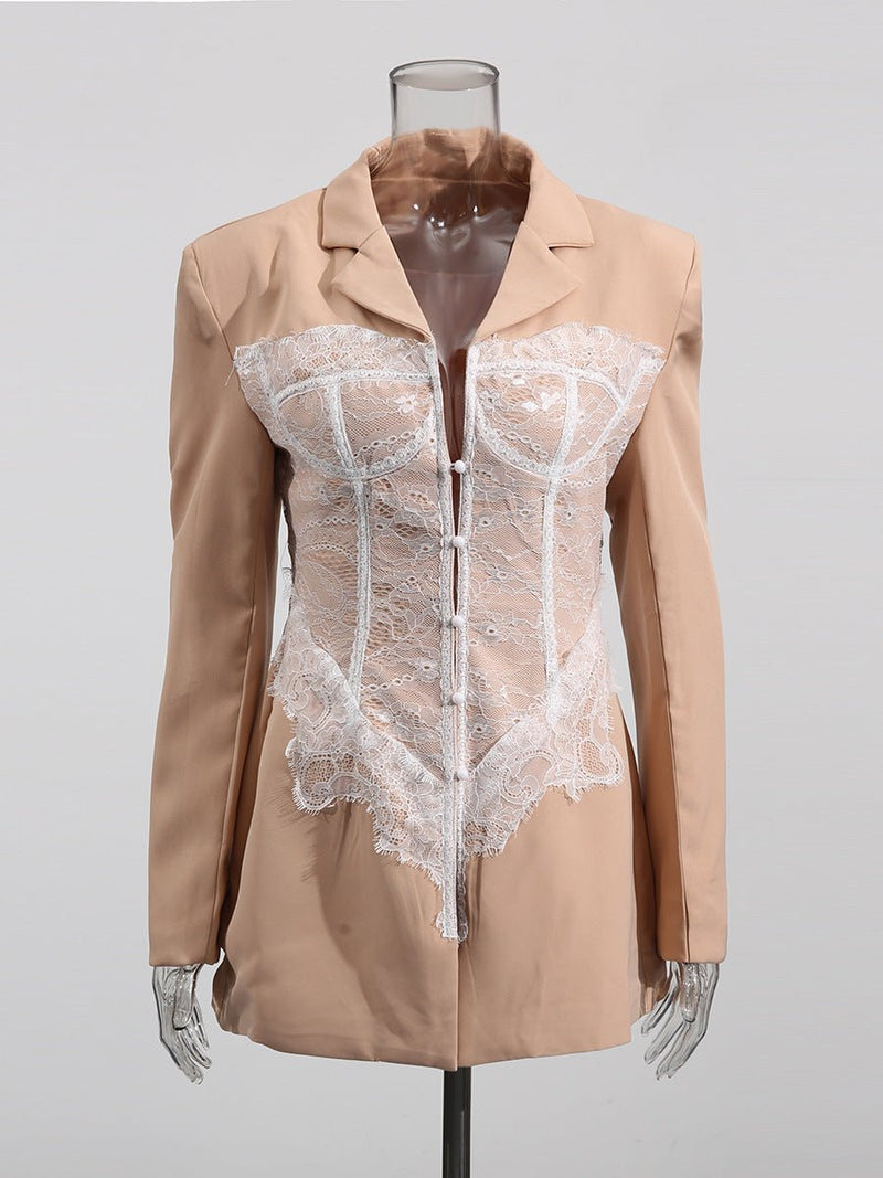 Blazer with Corset-Look Lace Elegant
