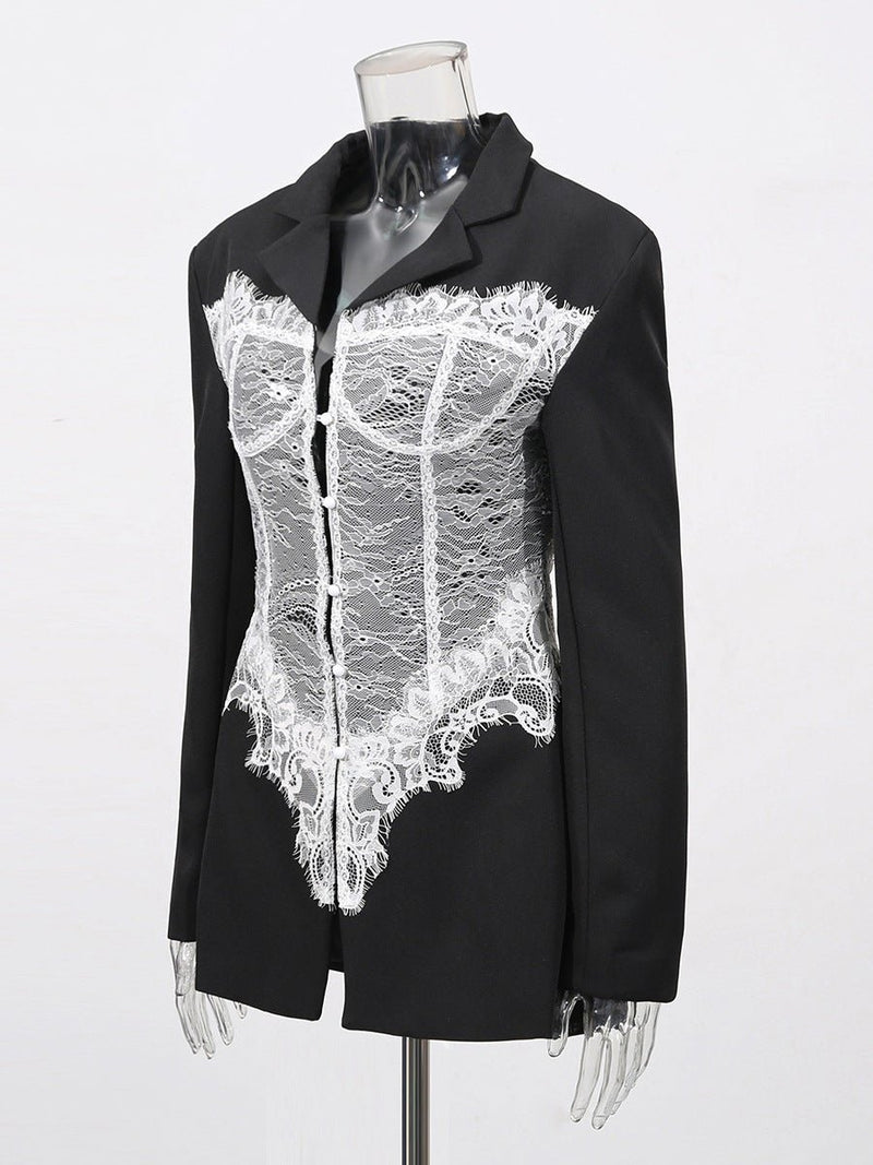 Blazer with Corset-Look Lace Elegant