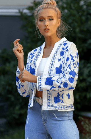 Boho - Denimbluse mit Stickdekor - Cecile LavelleWeiß