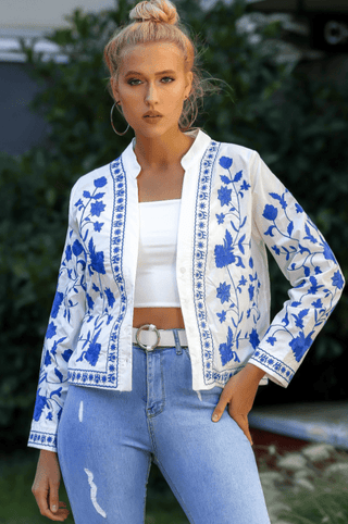 Boho - Denimbluse mit Stickdekor - Cecile LavelleWeiß