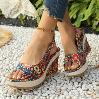 Boho Keilabsatz Sandalen mit Ethno Muster - Cecile LavelleMehrfarbig