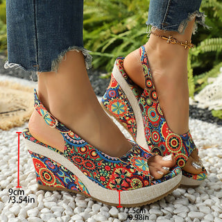 Boho Keilabsatz Sandalen mit Ethno Muster - Cecile LavelleMehrfarbig