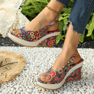 Boho Keilabsatz Sandalen mit Ethno Muster - Cecile LavelleMehrfarbig