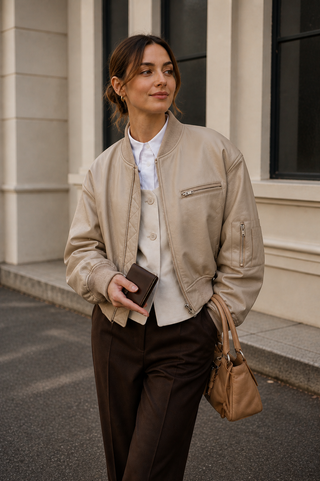Bomberjacke Damen Oversized in Beige