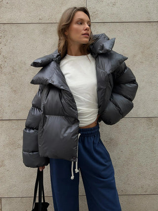 Bomberjacke Damen Oversized in Schwarz