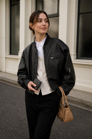 Bomberjacke Damen Oversized in Schwarz