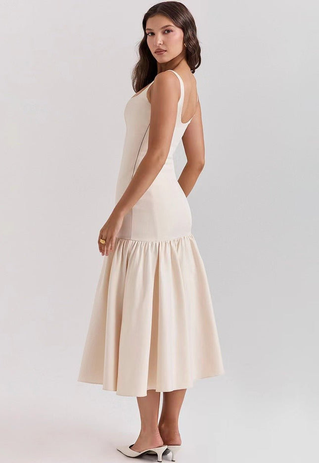 vivienne – elegantes midikleid mit trägern & ausgestelltem volantrock