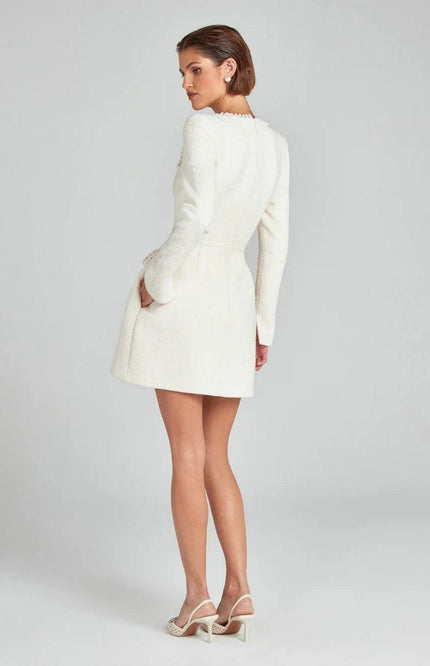 elodie – langarm minikleid aus tweed mit perlendetails