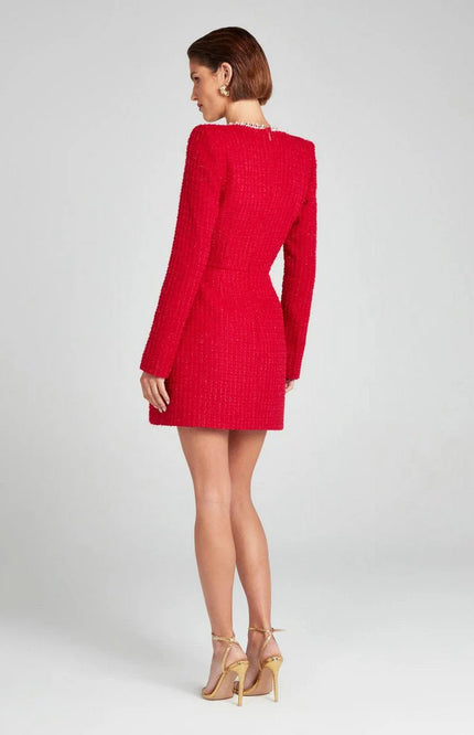 elodie – langarm minikleid aus tweed mit perlendetails