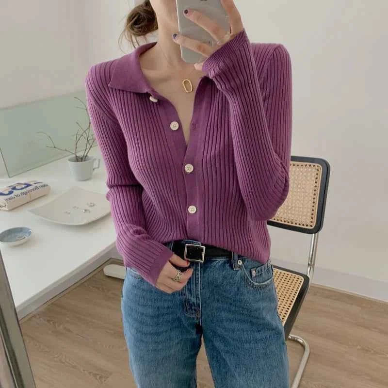 Cardigan with polo collar