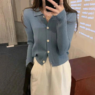 Cardigan mit Polokragen - Cecile LavelleHellblau