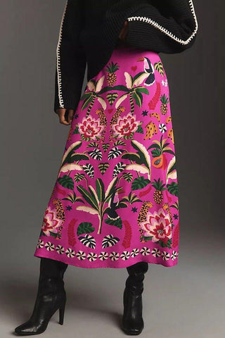 Carla – Pinkfarbener Maxirock mit exotischem Print und A - Linie - Cecile LavelleRosa