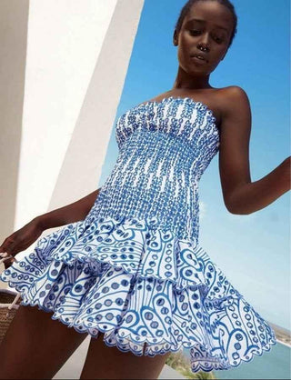 Chloé – Schulterfreies Sommerkleid mit Volant - Rock - Cecile LavelleBlau