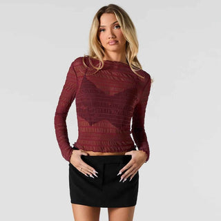 Chloé – Transparenter Longsleeve mit Rüschenstruktur - Cecile LavelleRot