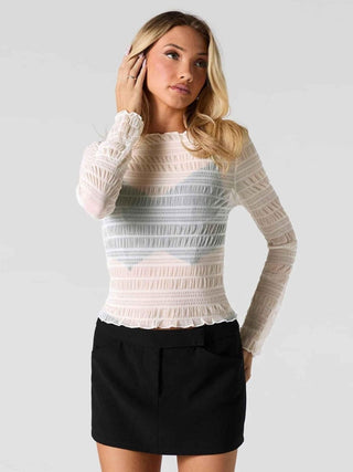 Chloé – Transparenter Longsleeve mit Rüschenstruktur - Cecile LavelleHellrosa