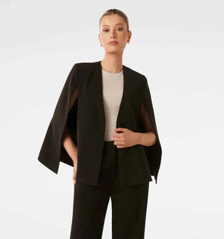 Claire – Eleganter Damen Cape Blazer mit fließendem Schnitt & Ärmelschlitz - Cecile LavelleSchwarz