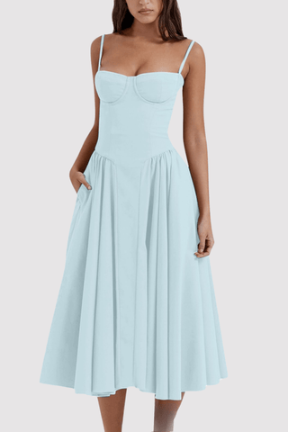 Clara – Midikleid mit Korsagenoberteil, Spaghettiträgern & ausgestelltem Rock - Cecile LavelleRot