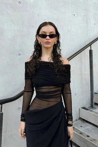 Cut - Out Mesh Maxi - Kleid - Cecile LavelleSchwarz