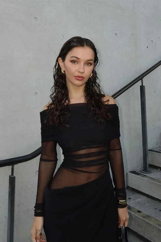 Cut - Out Mesh Maxi - Kleid - Cecile LavelleSchwarz