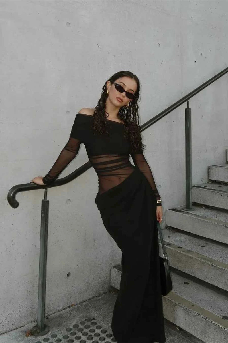 Cut-Out Mesh Maxi Dress