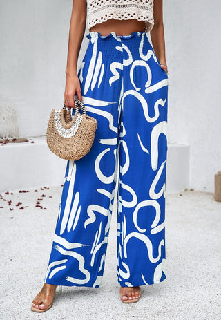 Lina – Wide Leg Hose mit Elastikbund & Statement-Print - Cecile Lavelle