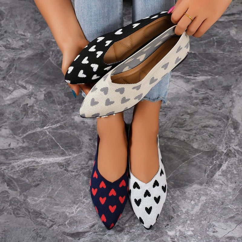 Women's Ballerinas Heart Pattern Pointed
