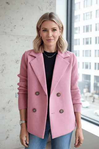 Damen Blazer Strickärmel Elegant - Cecile LavelleRosa - Weiß