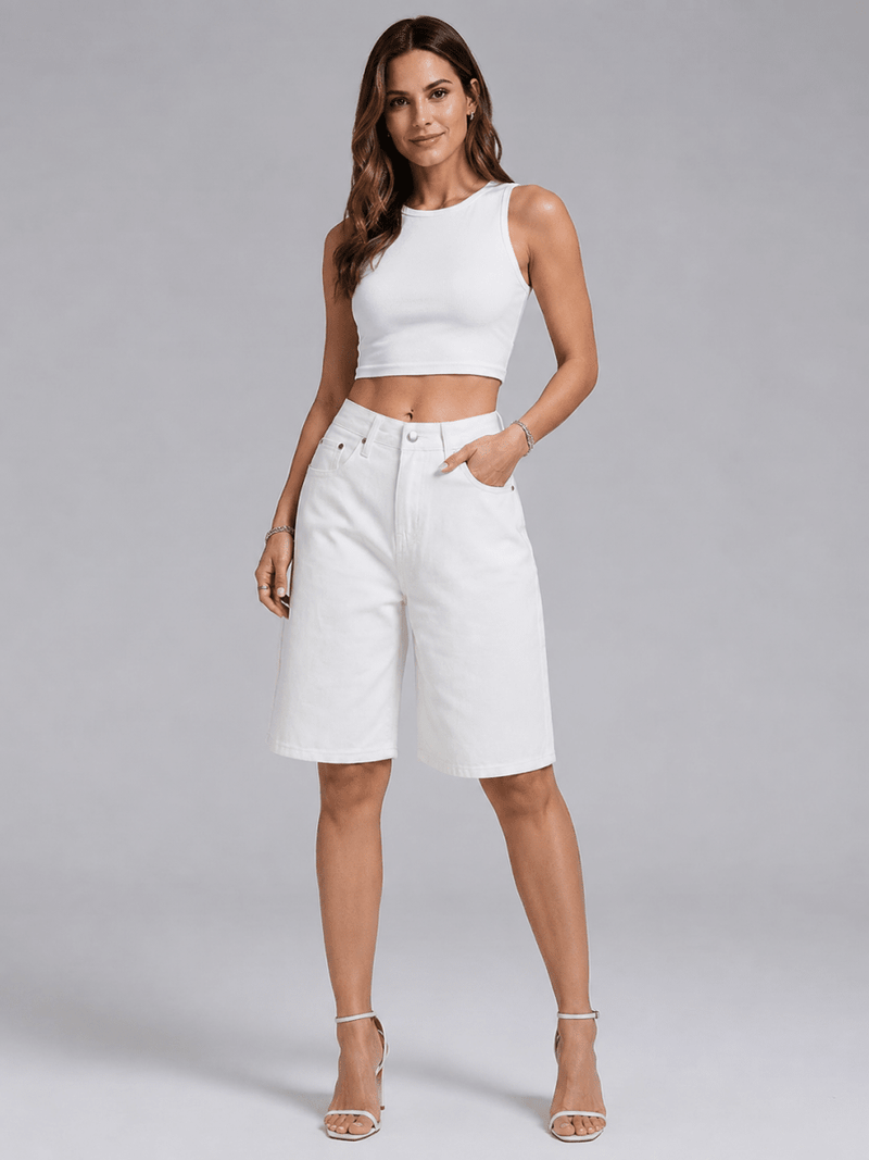 Women's denim Bermuda shorts with wide legs