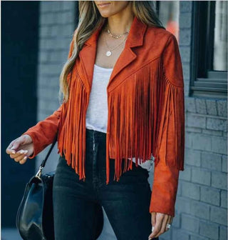 Damen Fransenjacke im Western - Stil - Cecile LavelleOrange