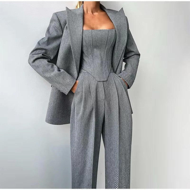 Women's pantsuit set with corset and blazer