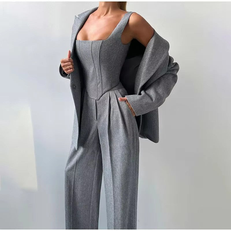 Women's pantsuit set with corset and blazer
