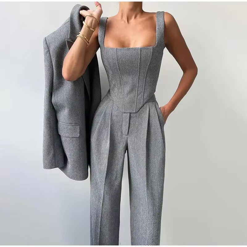 Women's pantsuit set with corset and blazer